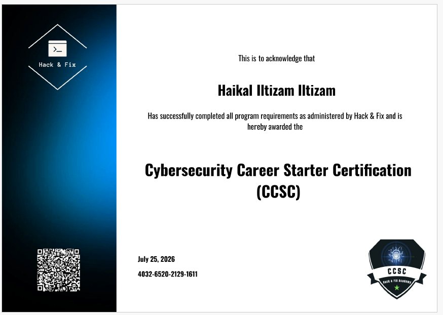 Cybersecurity Career Starter Certification (CCSC)