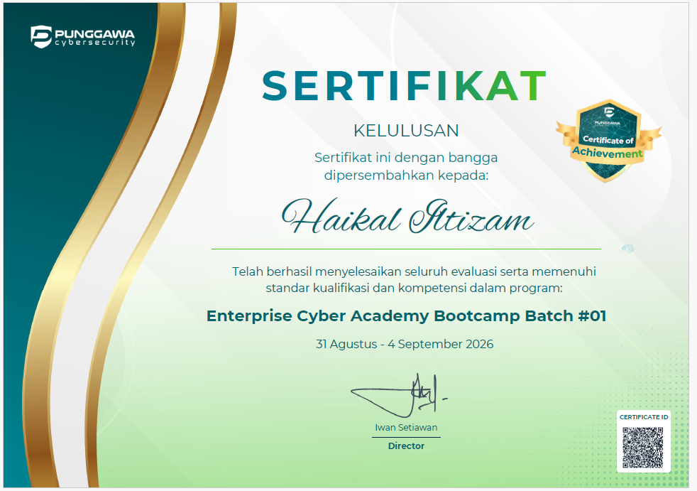 Portofolio Enterprise Cyber Academy Bootcamp - Certificate of Achievement
